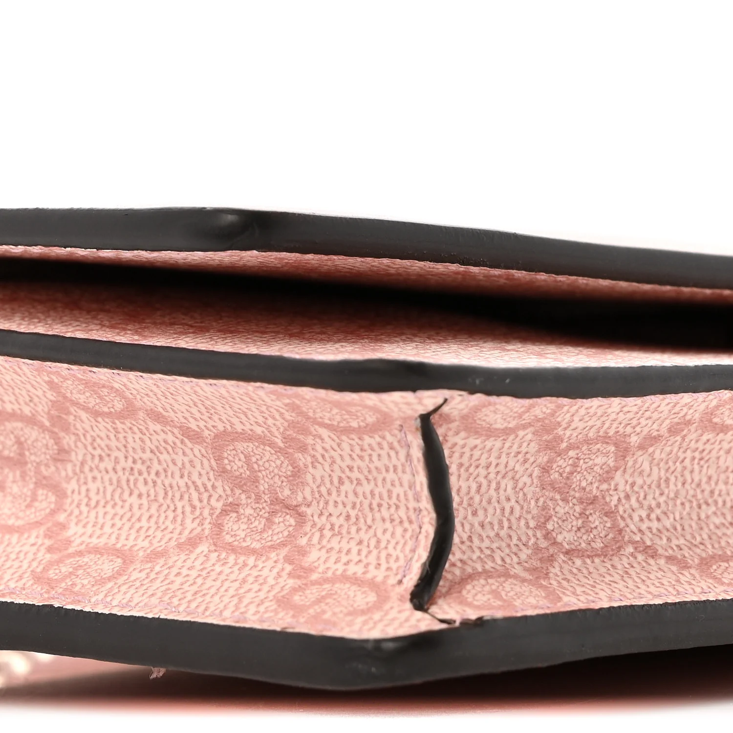 GG Supreme Monogram Textured Calfskin Emblem Wallet On Chain Pink - Top Club