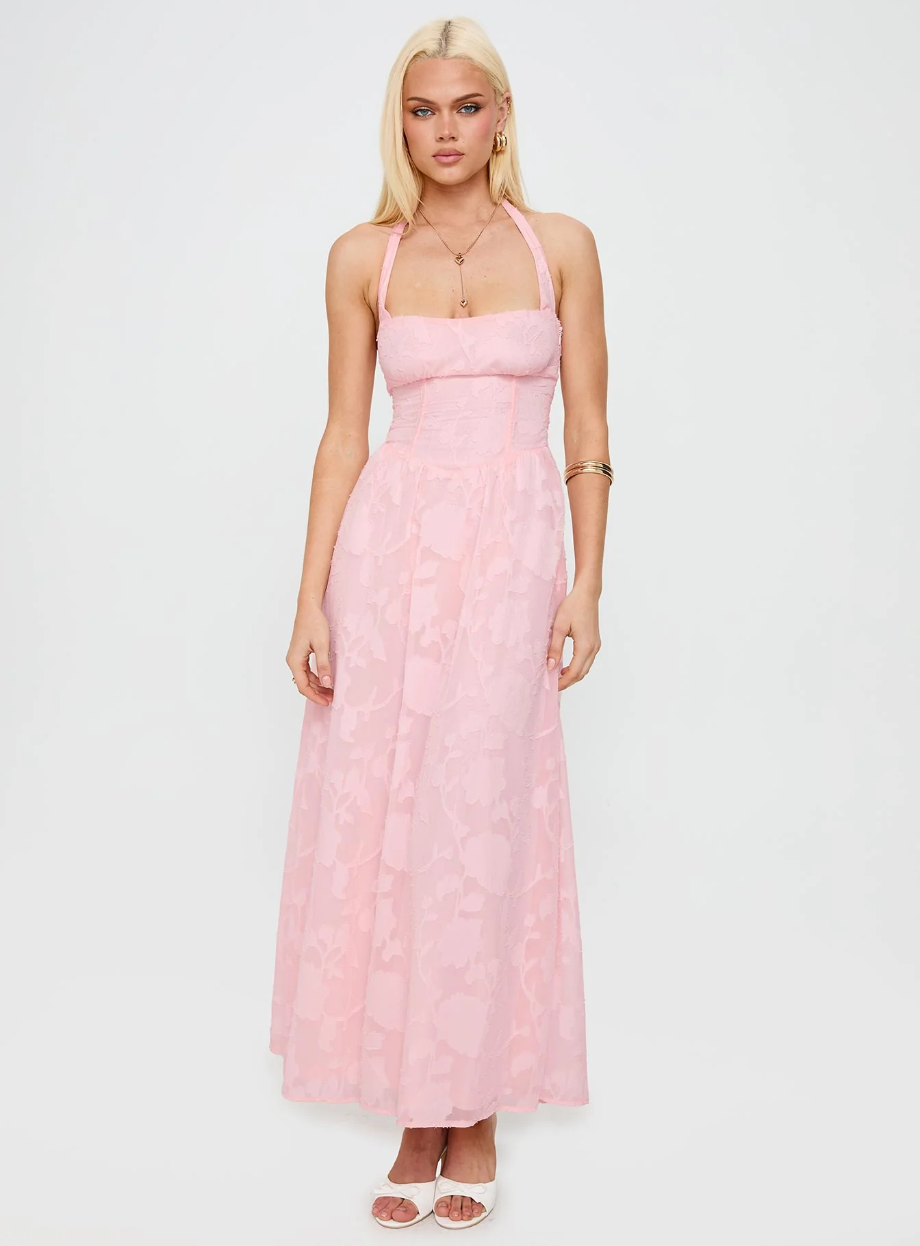 Fransiska Burnout Halter Maxi Dress Pink