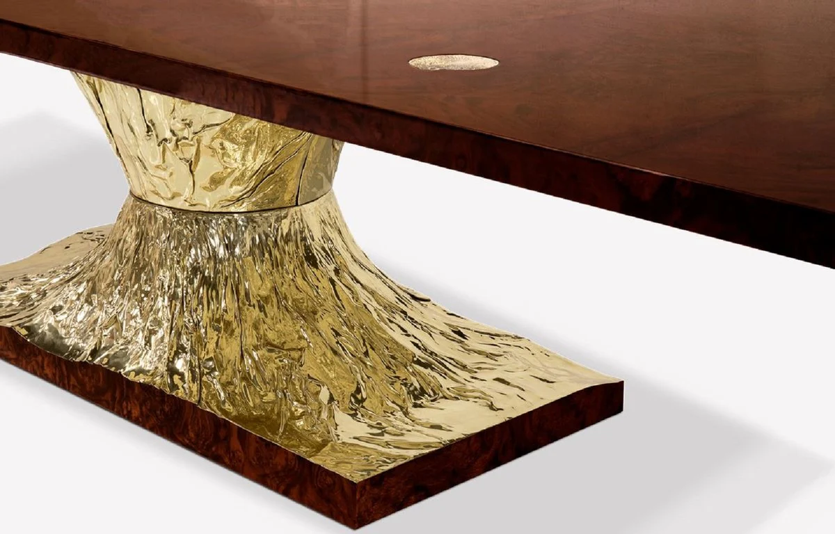Luxury designer dining table brown / gold 330 x 130 x H. 76 cm - Rectangular dining room table - Italian luxury dining room furniture - Luxury furnishings - Luxury quality - Made in Italy