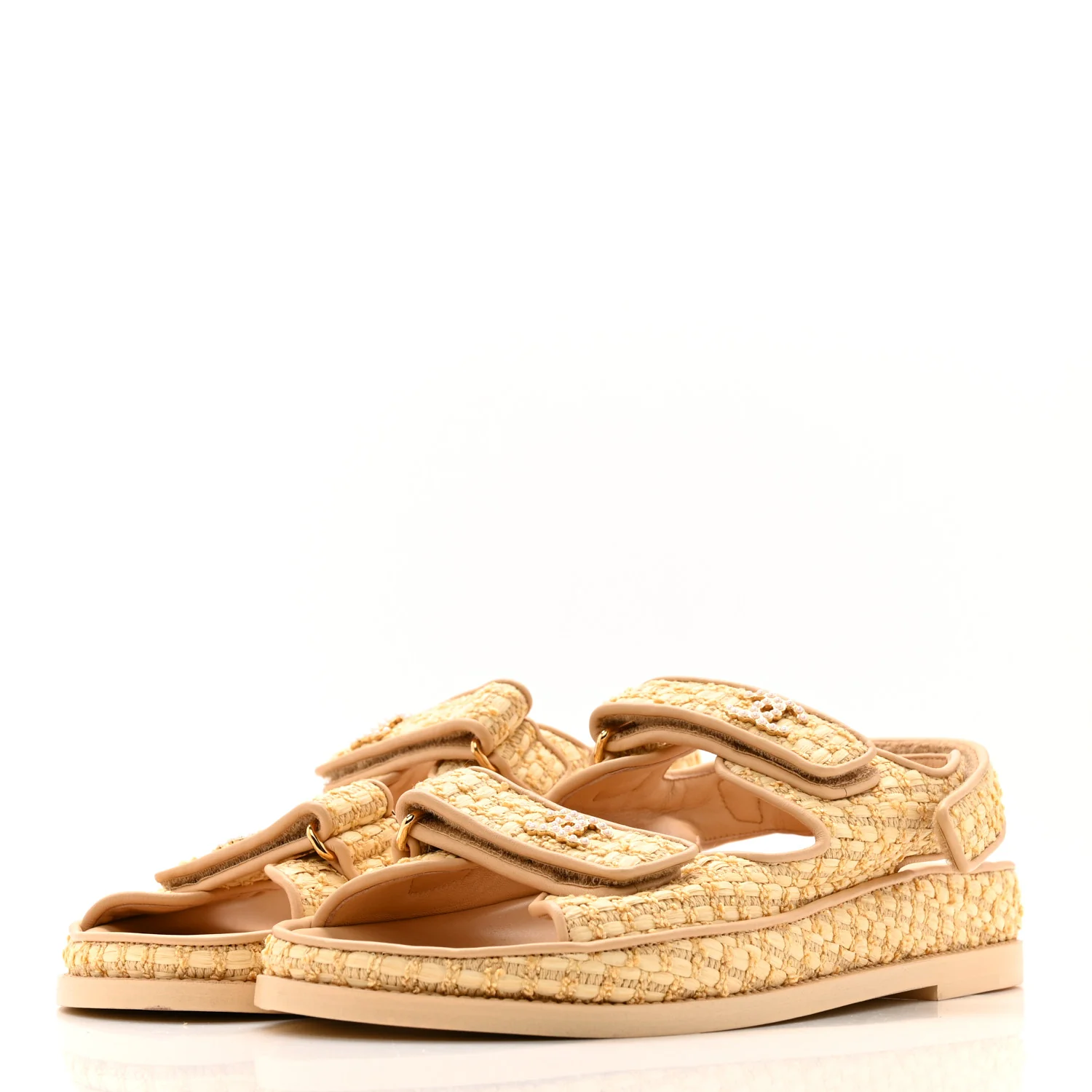 Braided Fabric Velcro Dad Sandals 38.5 Beige - Top Club