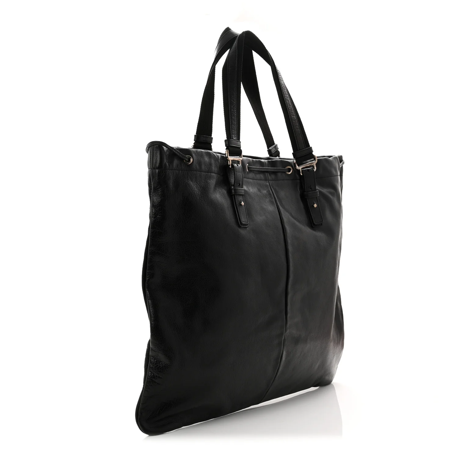Calfskin Studded Drawstring Tote Black - Top Club