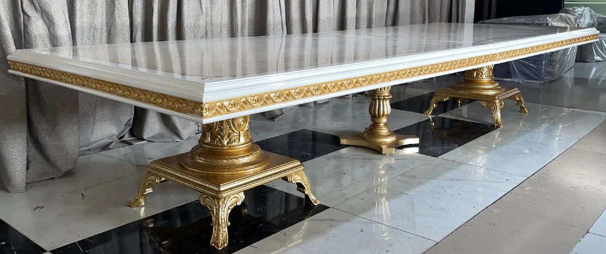 Luxury Baroque Dining Table Cream / White / Gold 700 cm - Huge Solid Wood Dining Room Table - Dining Room Furniture in Baroque Style - Baroque Furniture - Baroque Furnishings - Noble & Magnificent