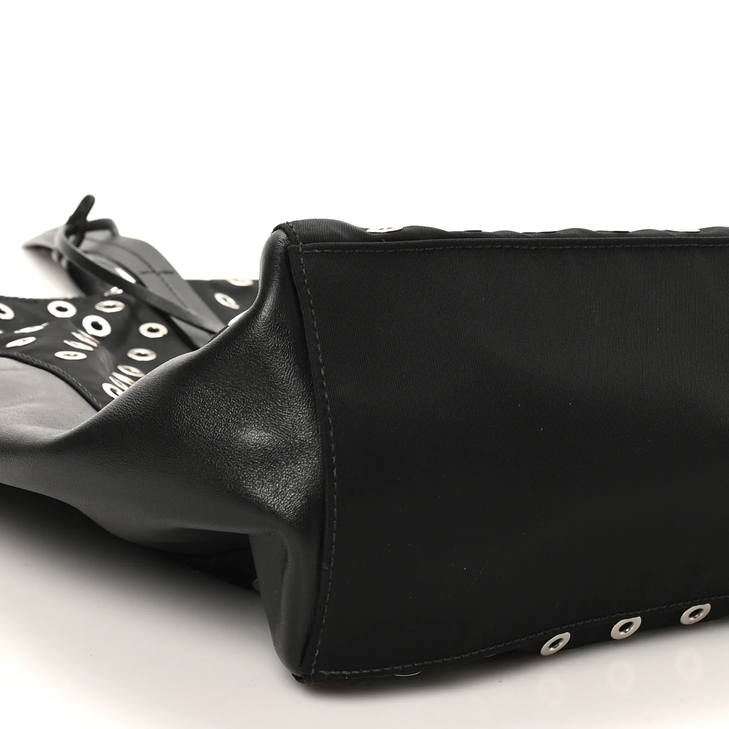 Tessuto Nylon Calfskin Grommet Tote Black - Top Club