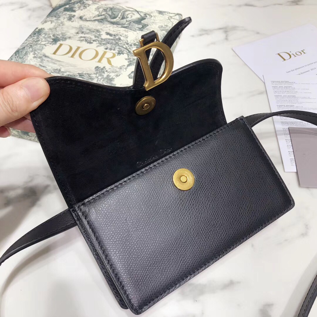 D Black Calfskin Saddle Belt Bag - Top Club
