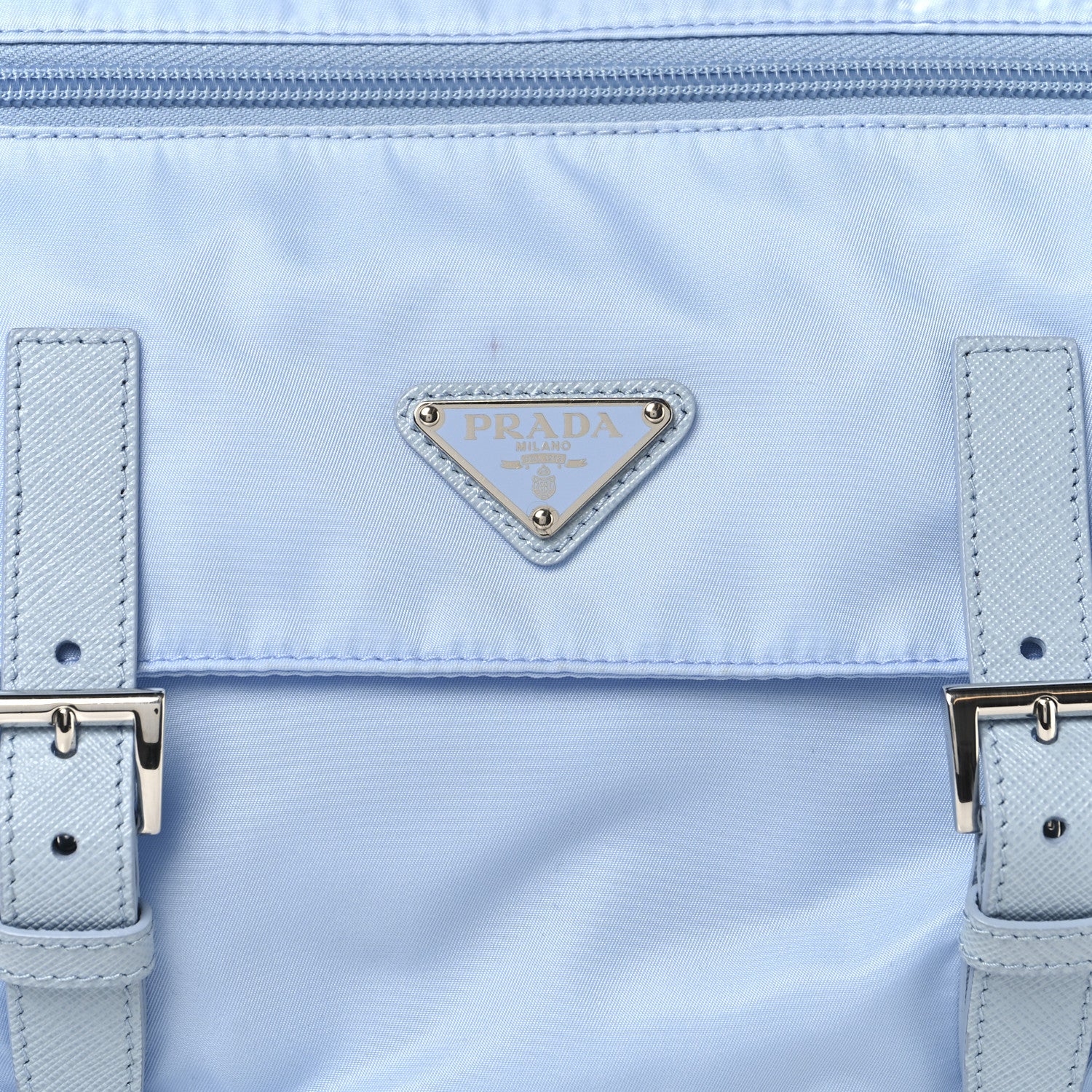 Re-Nylon Vela Saffiano Pocket Double Buckle Messenger Shoulder Bag Celeste - Top Club