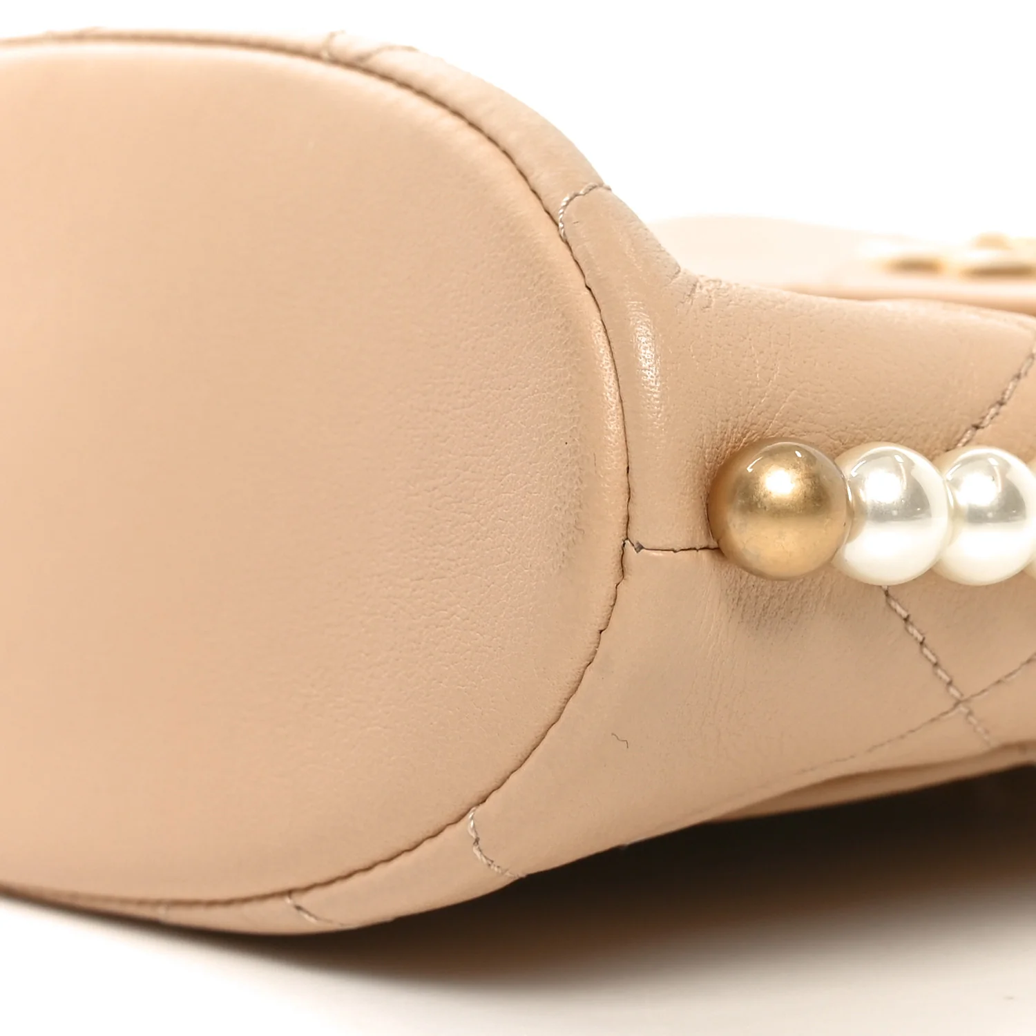 Calfskin Quilted Pearl Small Hobo Bag Beige - Top Club