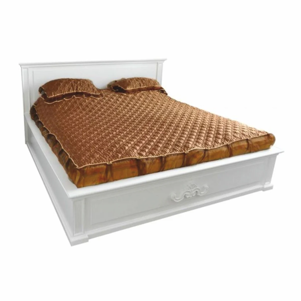 Country house style solid wood double bed white 160 x 200 cm - bedroom furniture