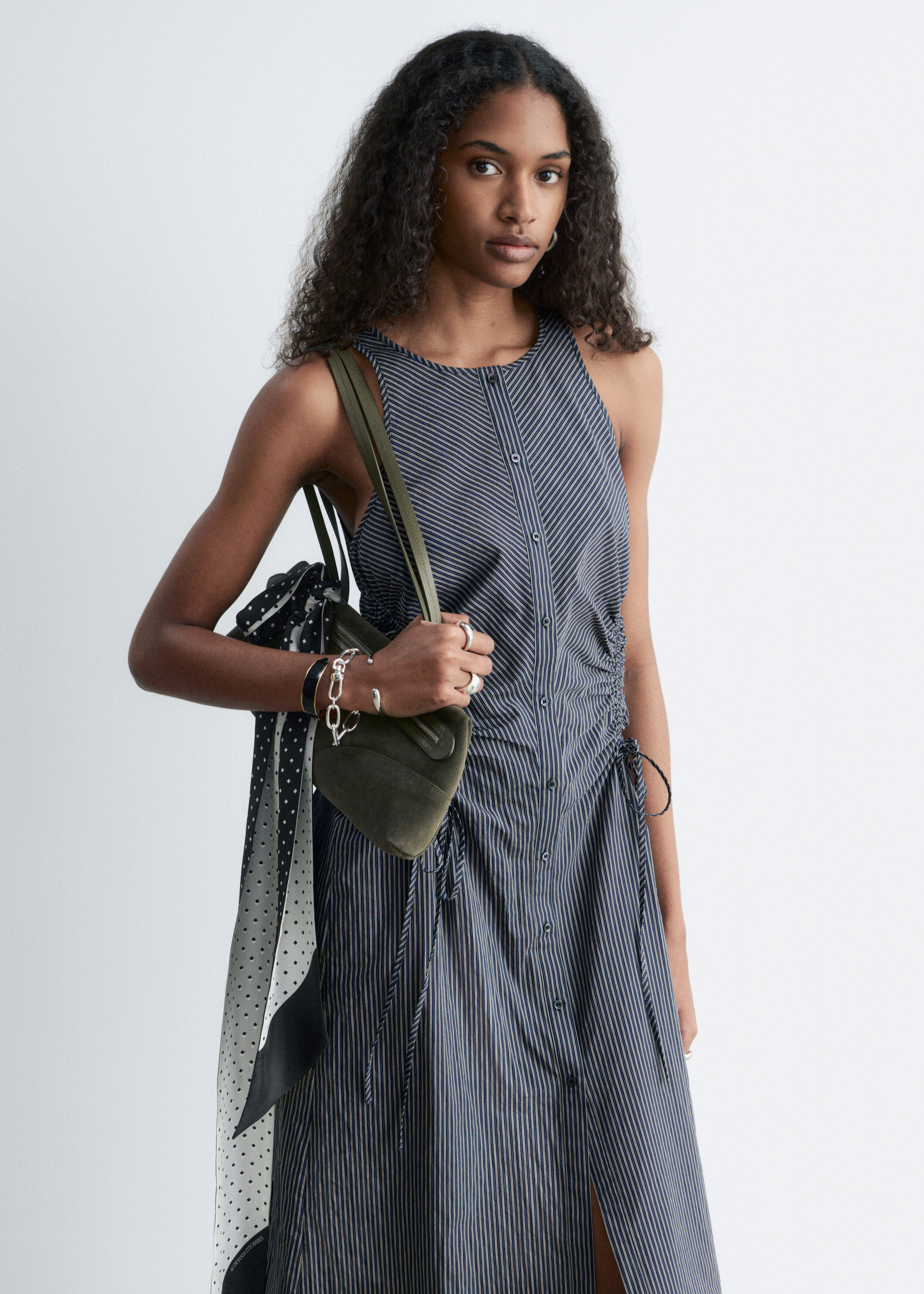 & Other Stories SLEEVELESS DRAWSTRING MIDI DRESS