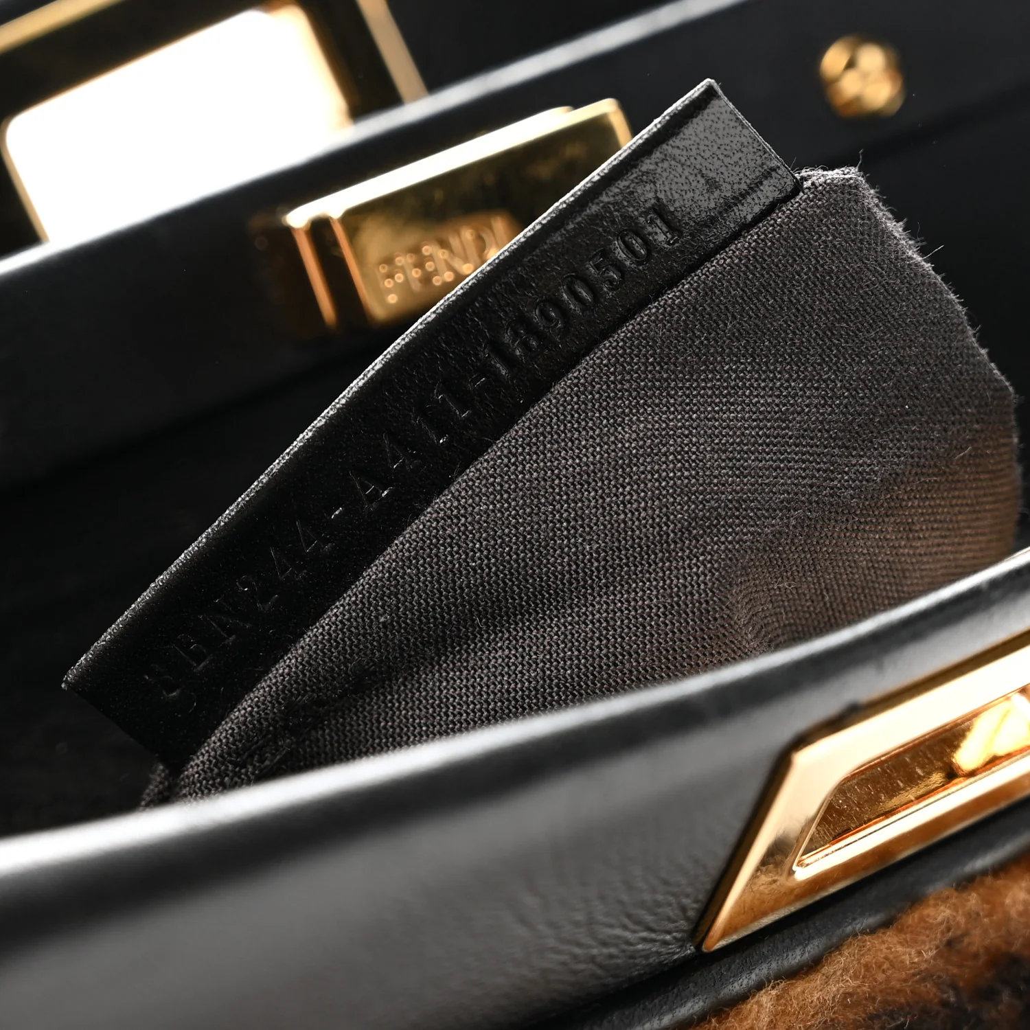 Shearling Nappa Macro FF 1974 Mini Peekaboo Iconic Satchel Tobacco Black - Top Club