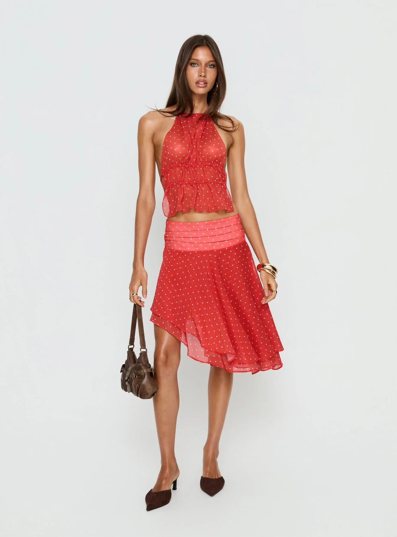 Legacy Midi Skirt Tomato Polka