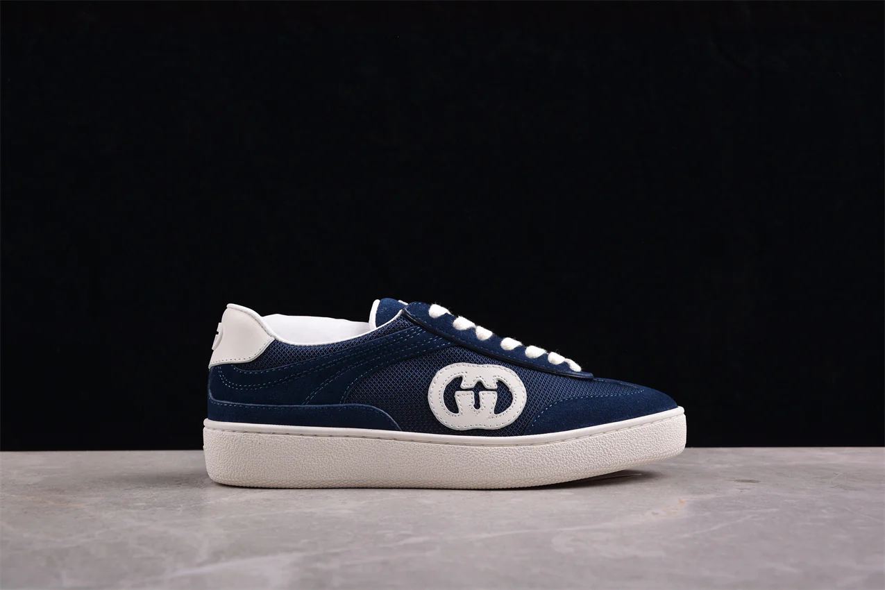 Gucci Interlocking G Men's Blue/White Suede Low Top Sneakers - Sneaker Replica Workshop