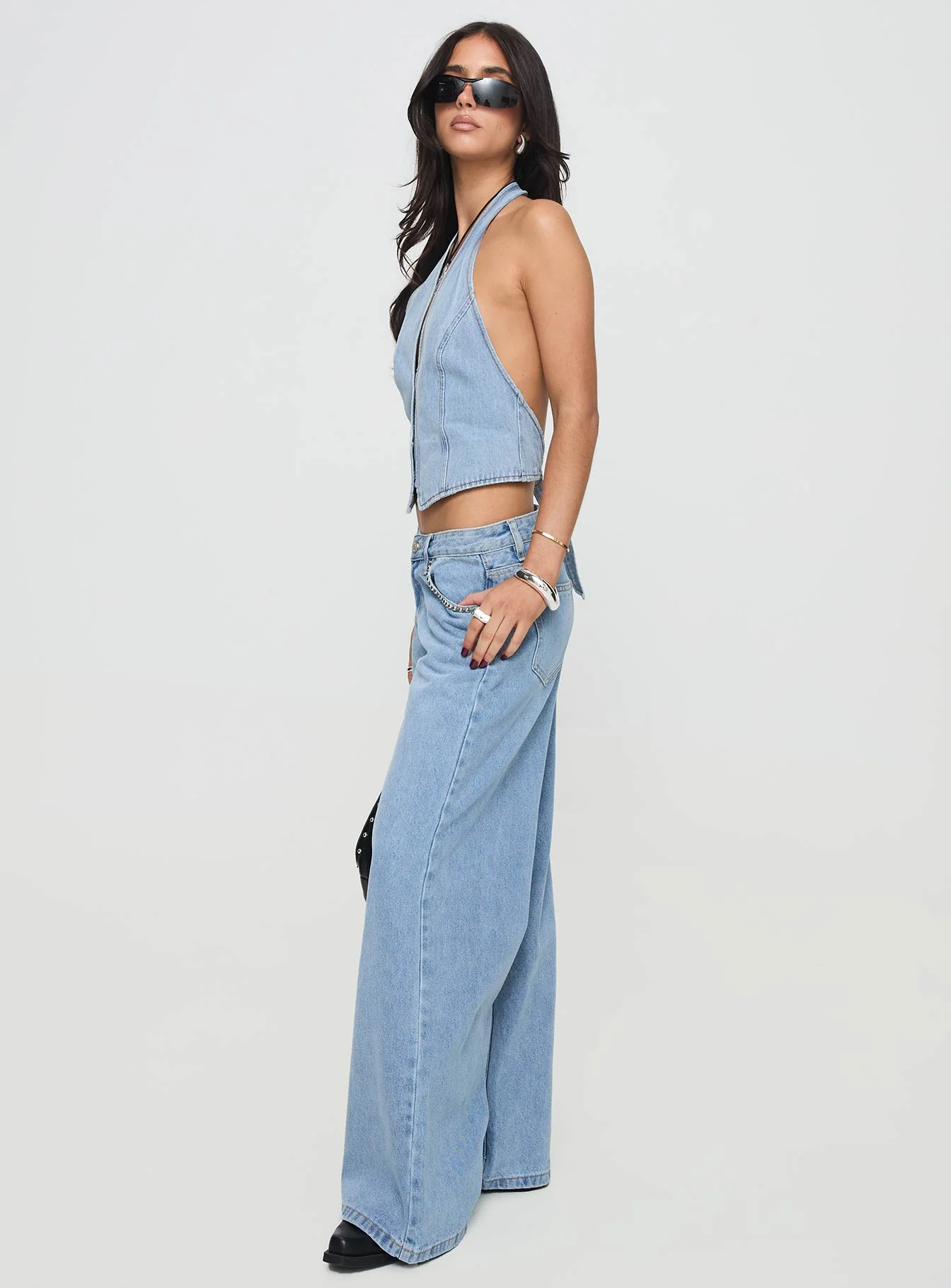 Pearlisle Low Rise Baggy Jeans Light Wash