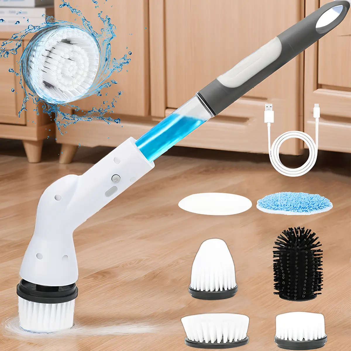Cordless Handheld Electric Spin Scrubber Cleaning Tool - Strong, Fast Grime Removal, Rechargeable, Automated Cleaning Bathroom Cleaner with 4 Replaceable Rotating Brushes for Kitchen, Barbecue Tasks (Cordless Freedom)