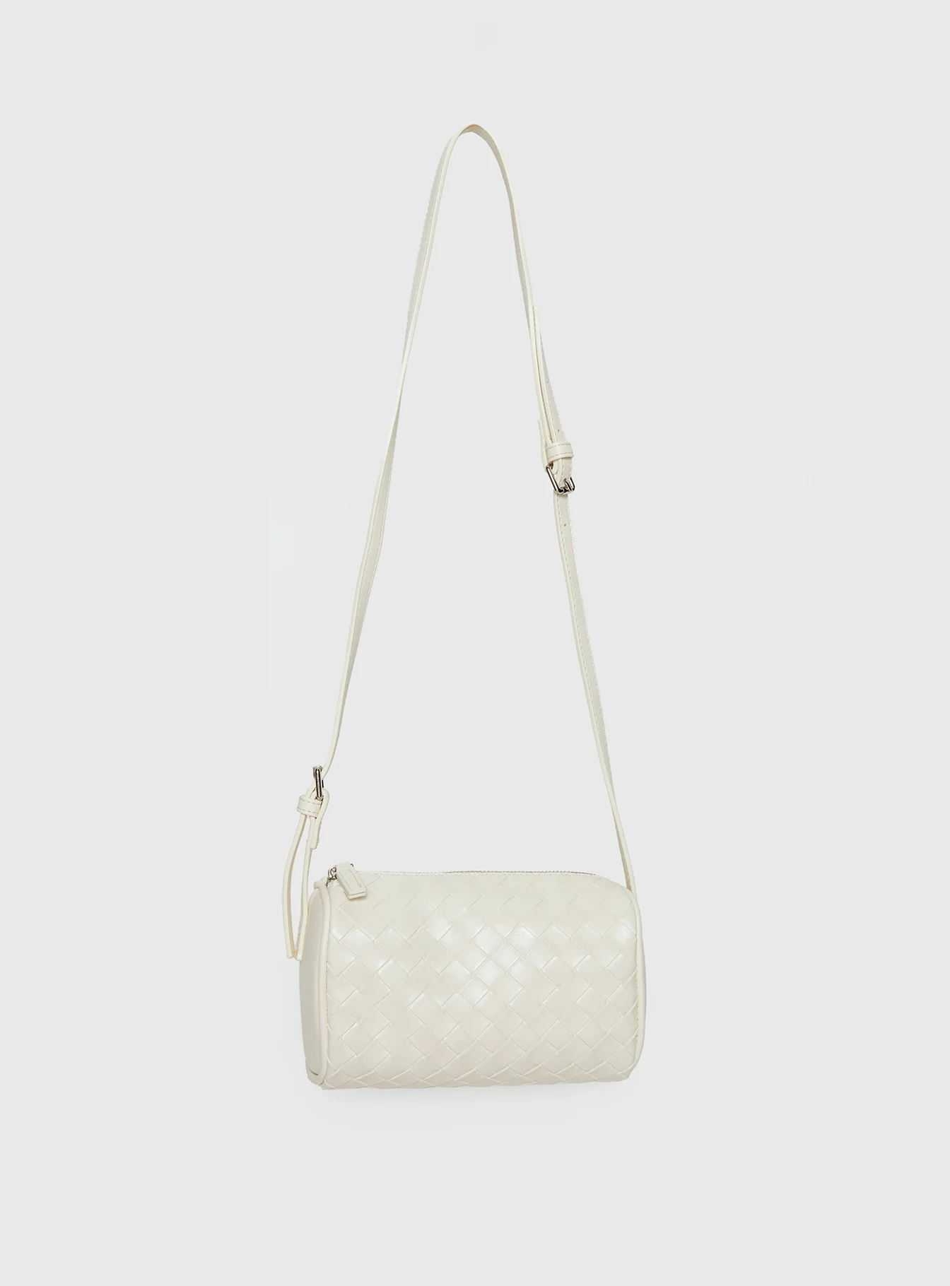 Corlee Woven Faux Leather Cylinder Bag Cream