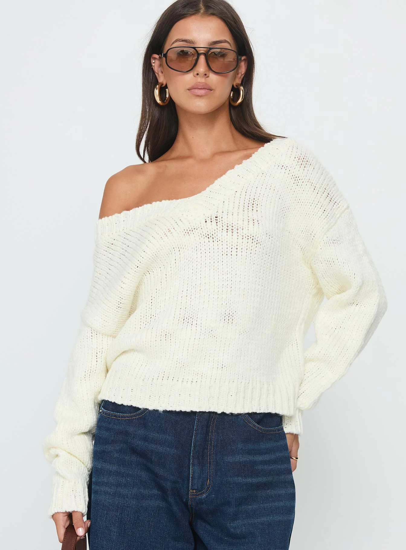Talassa V Neck Knit Sweater White