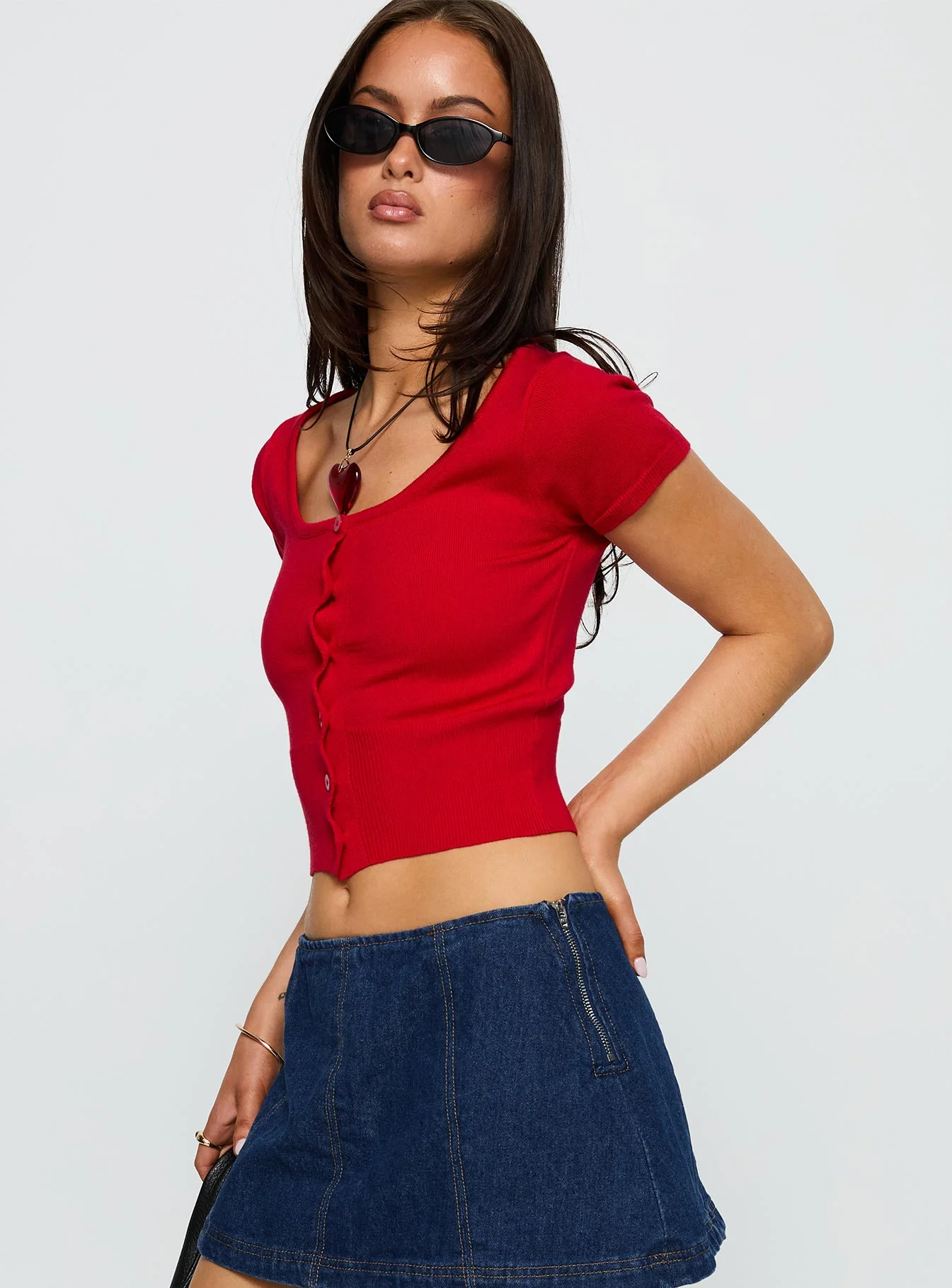 Pretty Sweet Button Up Top Red