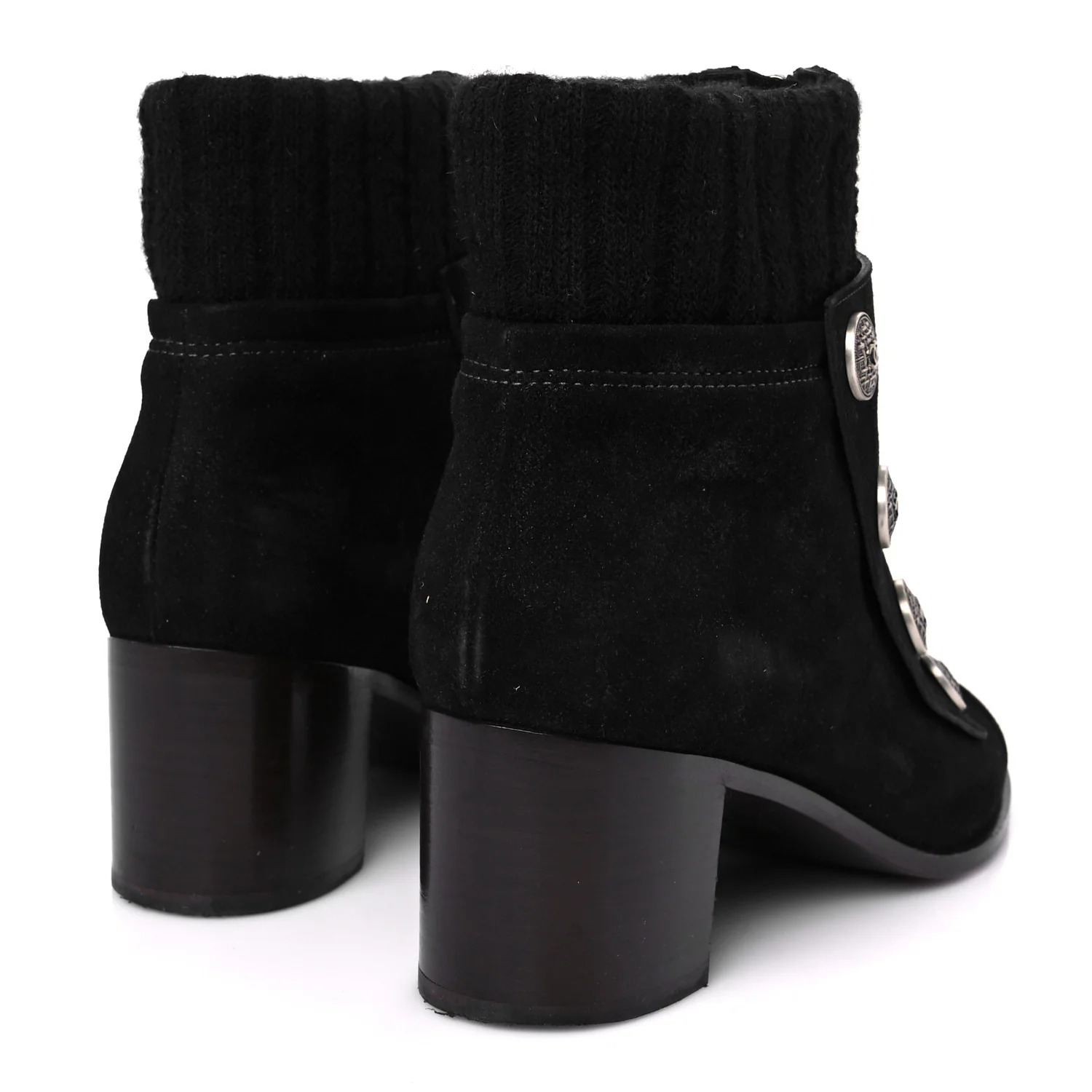 Suede Calfskin Knit Button Ankle Boots 36.5 Black - Top Club