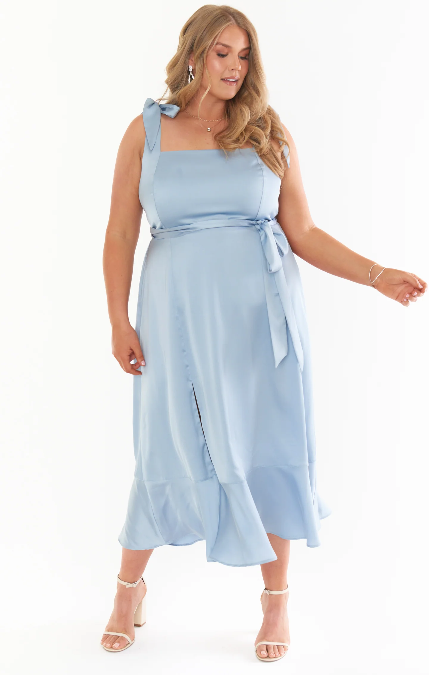 Claire Midi Dress ~ Steel Blue Luxe Satin