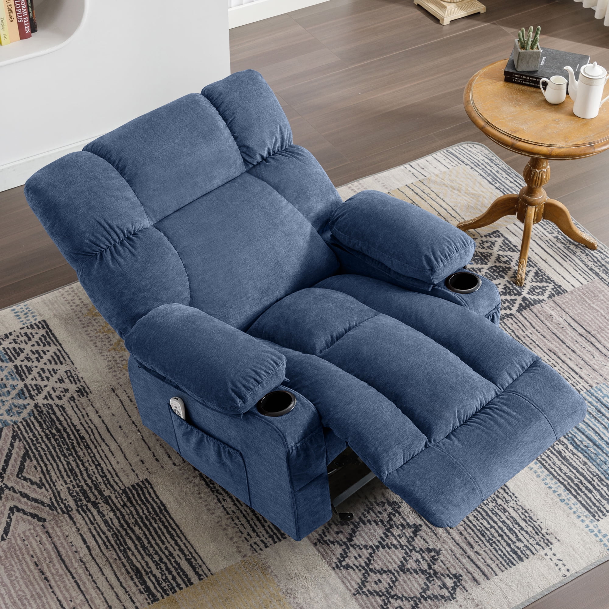 JONPONY Manual Recliner Chair with Heat Therapy and Massage Function, Heavy Duty Reclining Mechanism Massage Chair, Elderly Single Rocker Sofa with Cup Holders for Bedroom Home Theater, Grey
