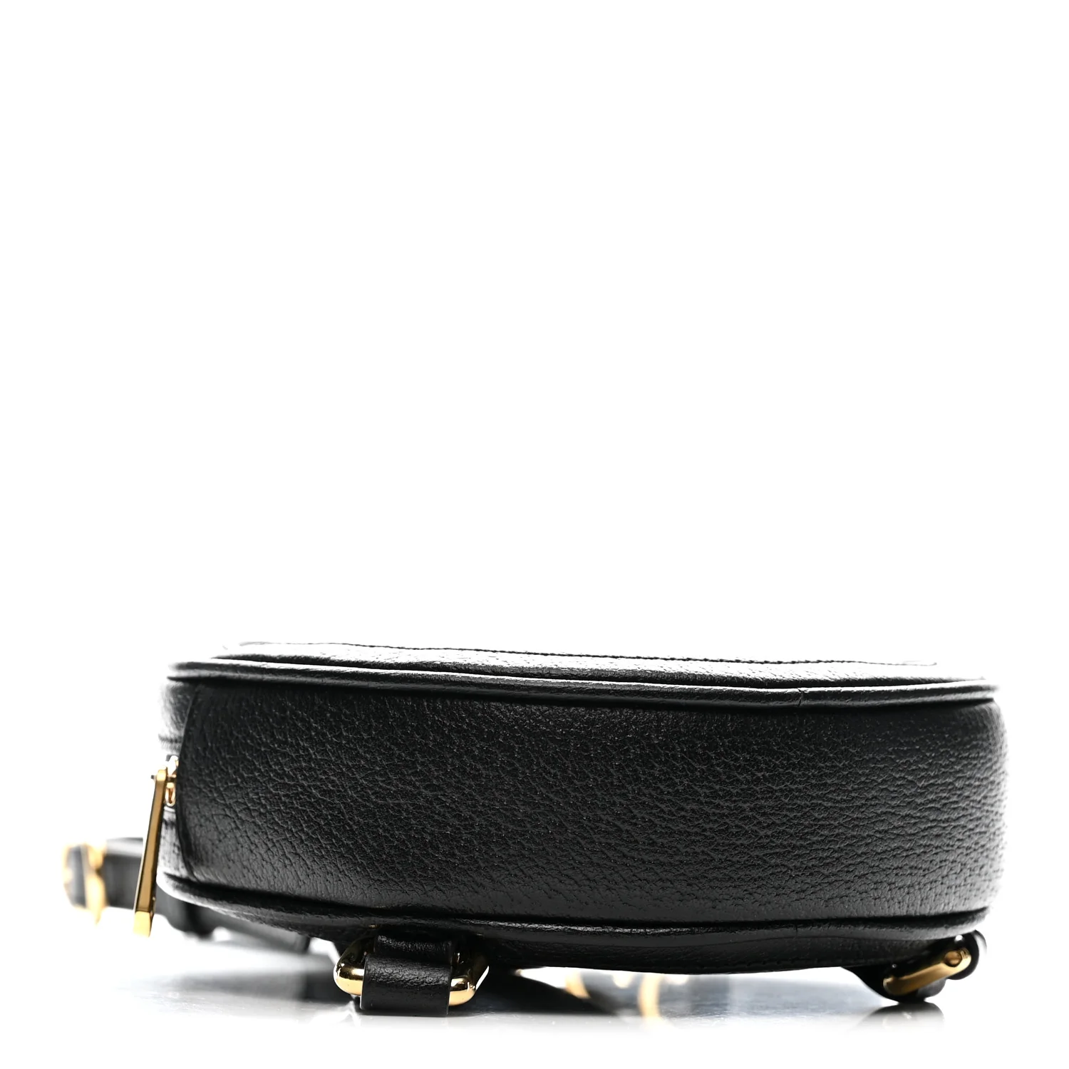 Grained Calfskin Web Mini Ophidia Round Shoulder Bag Black - Top Club
