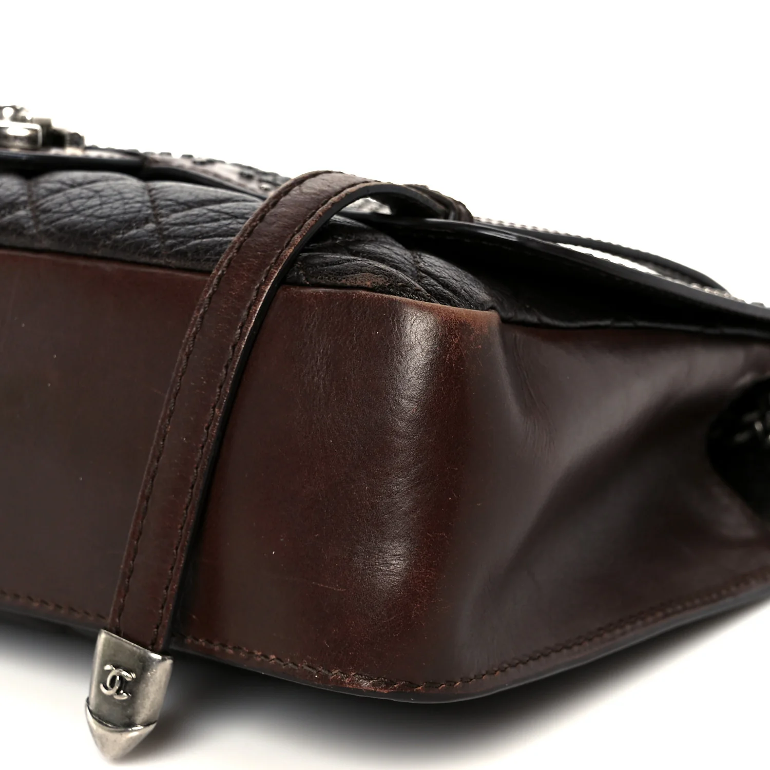 Calfskin Lambskin Studded Paris Dallas Texan Flap Brown Black - Top Club