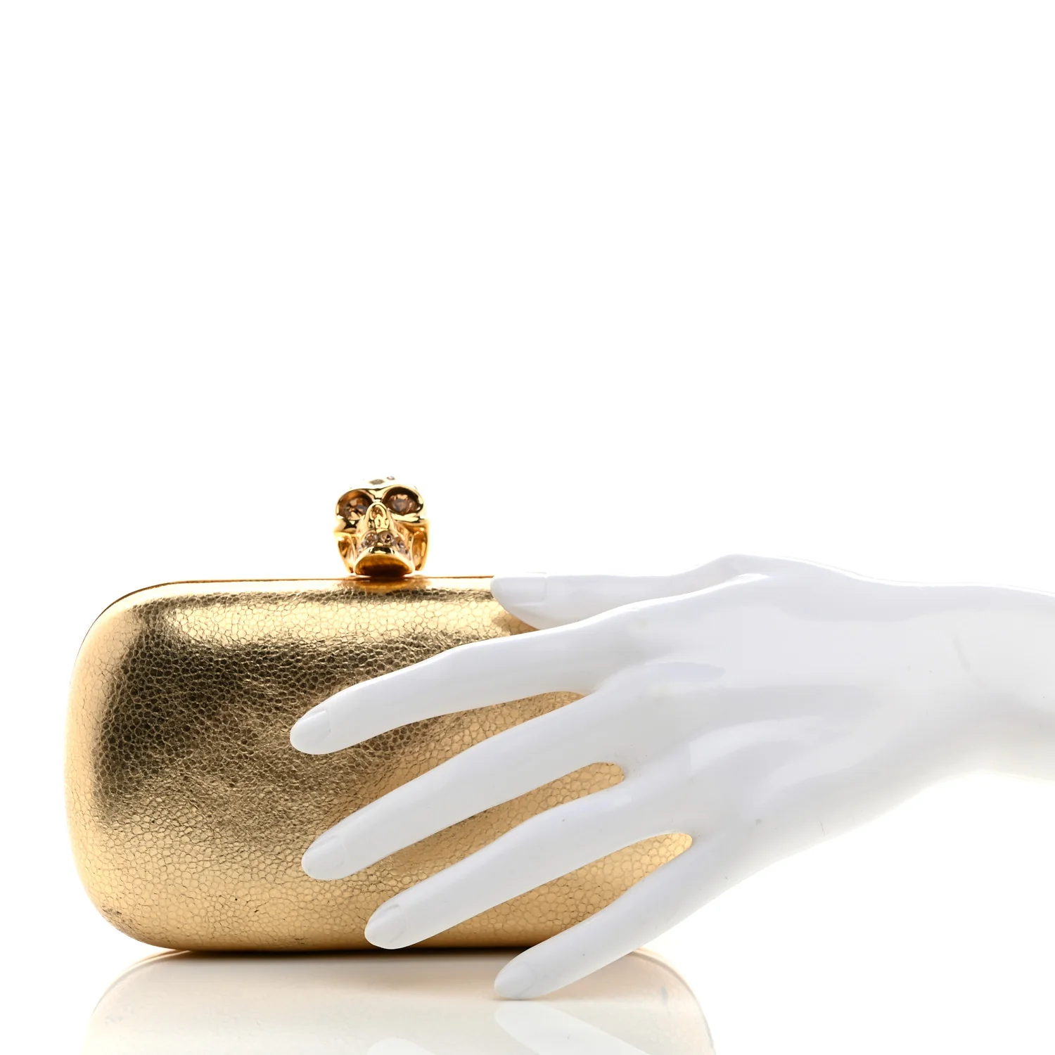 Metallic Nappa Skull Box Clutch Gold