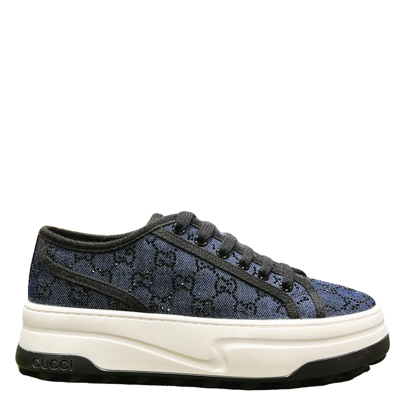 Gucci TENNIS 1977 Women's Denim Platform Sneakers With GG Motif - Sneaker Replica Workshop