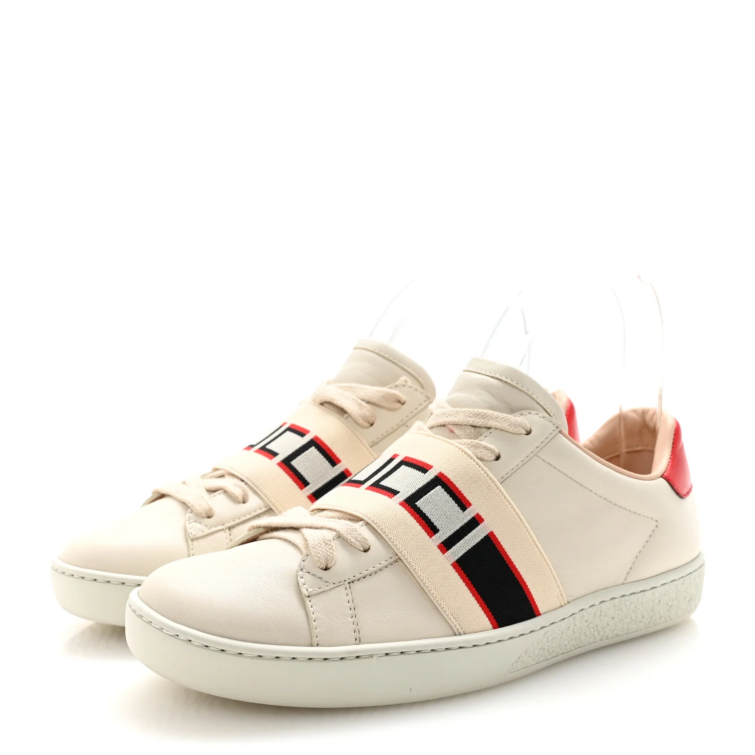 Calfskin Stripe Womens New Ace Sneakers 36 New Mystic White Ecru Red Flame - Top Club