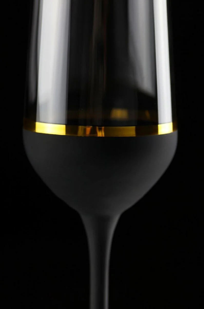 Luxury champagne glasses set of 6 black / gold Ø 6.5 x H. 26.5 cm - handmade and hand-painted champagne glasses - hotel & restaurant accessories - luxury quality