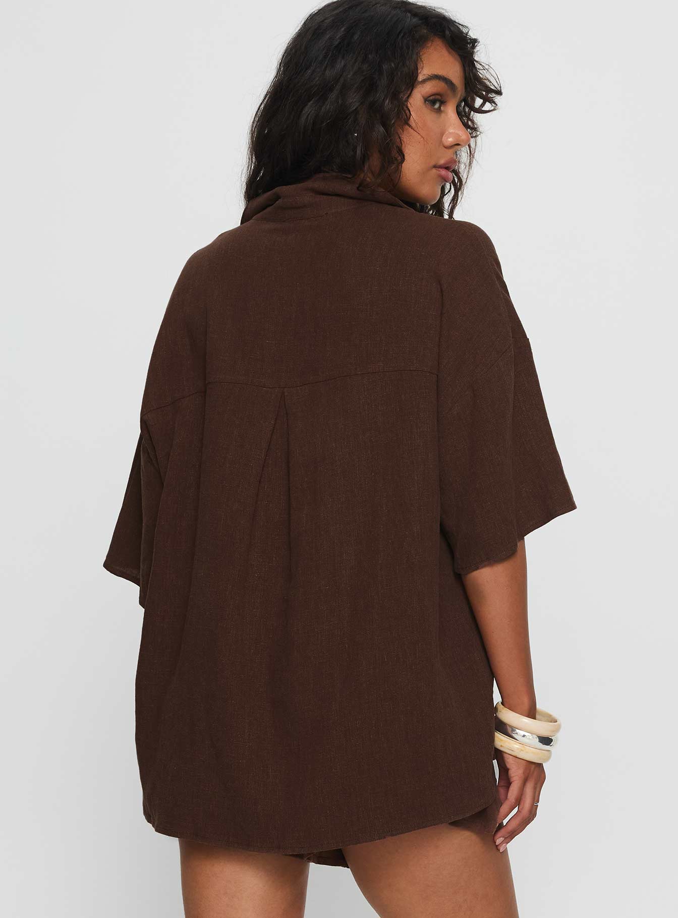 Peni Linen Button Down Top Chocolate