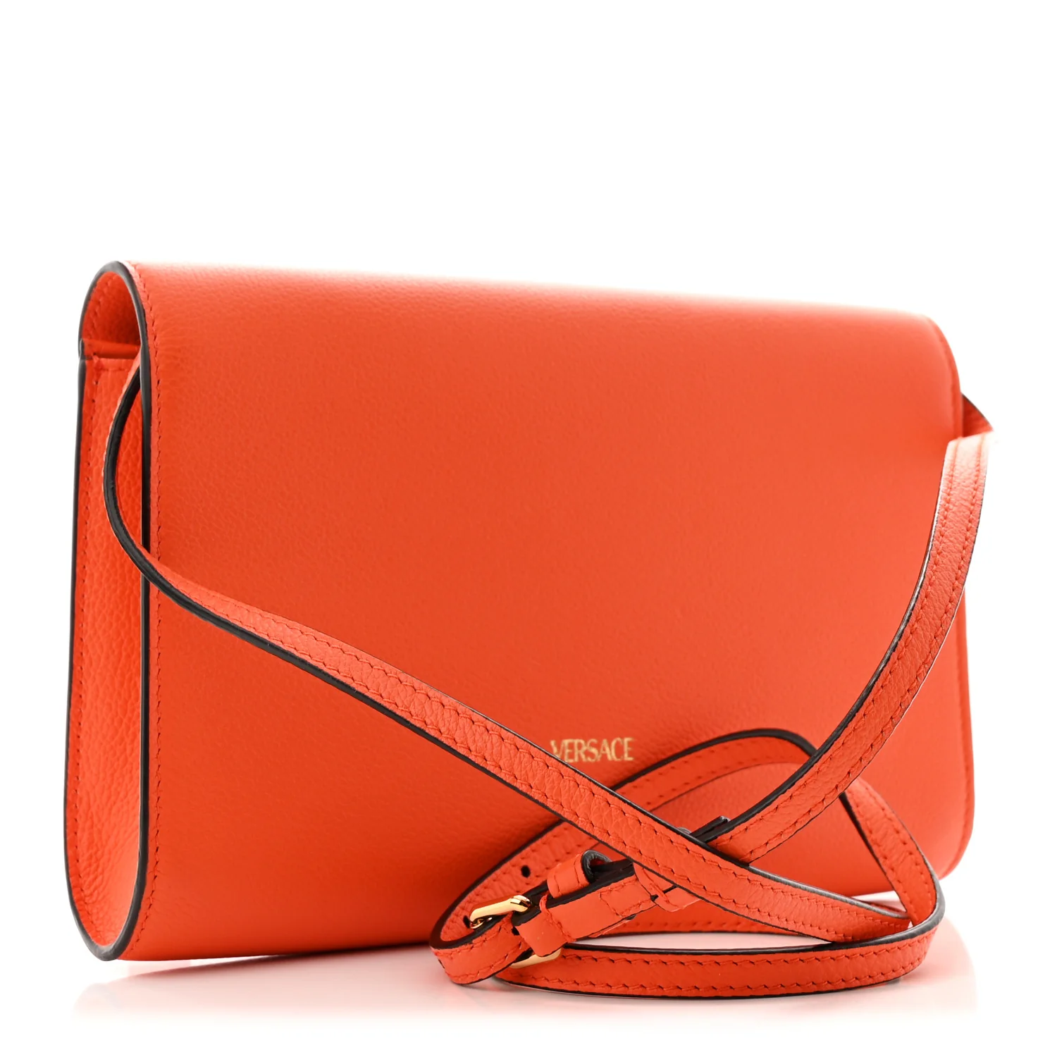 Grained Calfskin La Medusa Crossbody Bag Orange - Top Club