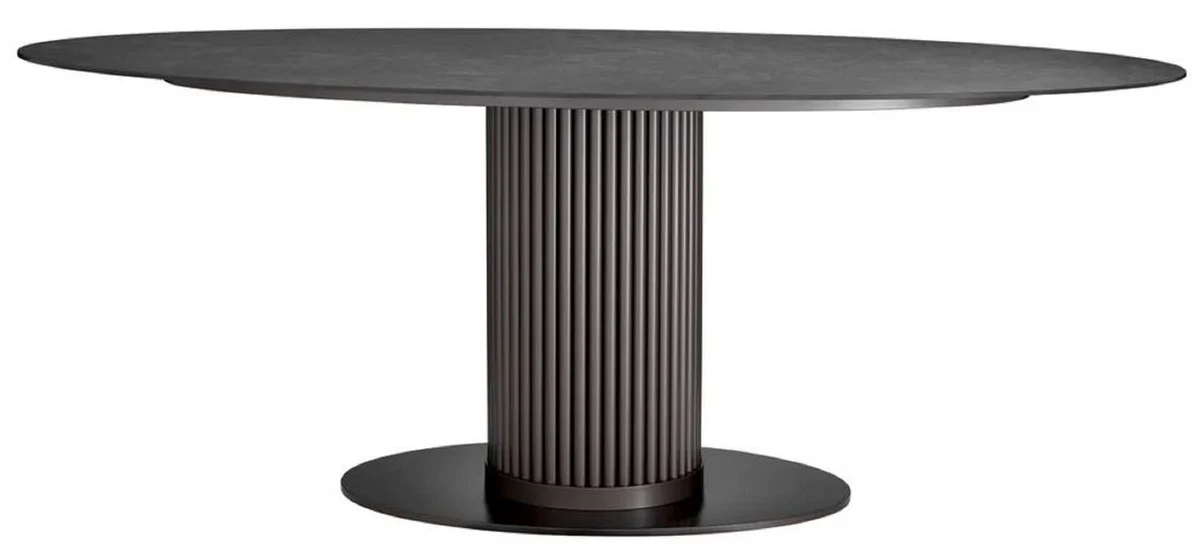 Luxury dining table black / bronze 200 x 119 x H. 78.5 cm - Oval kitchen table with ceramic table top in marble look - Dining room furniture - Kitchen furniture - Luxury furniture - Luxury quality
