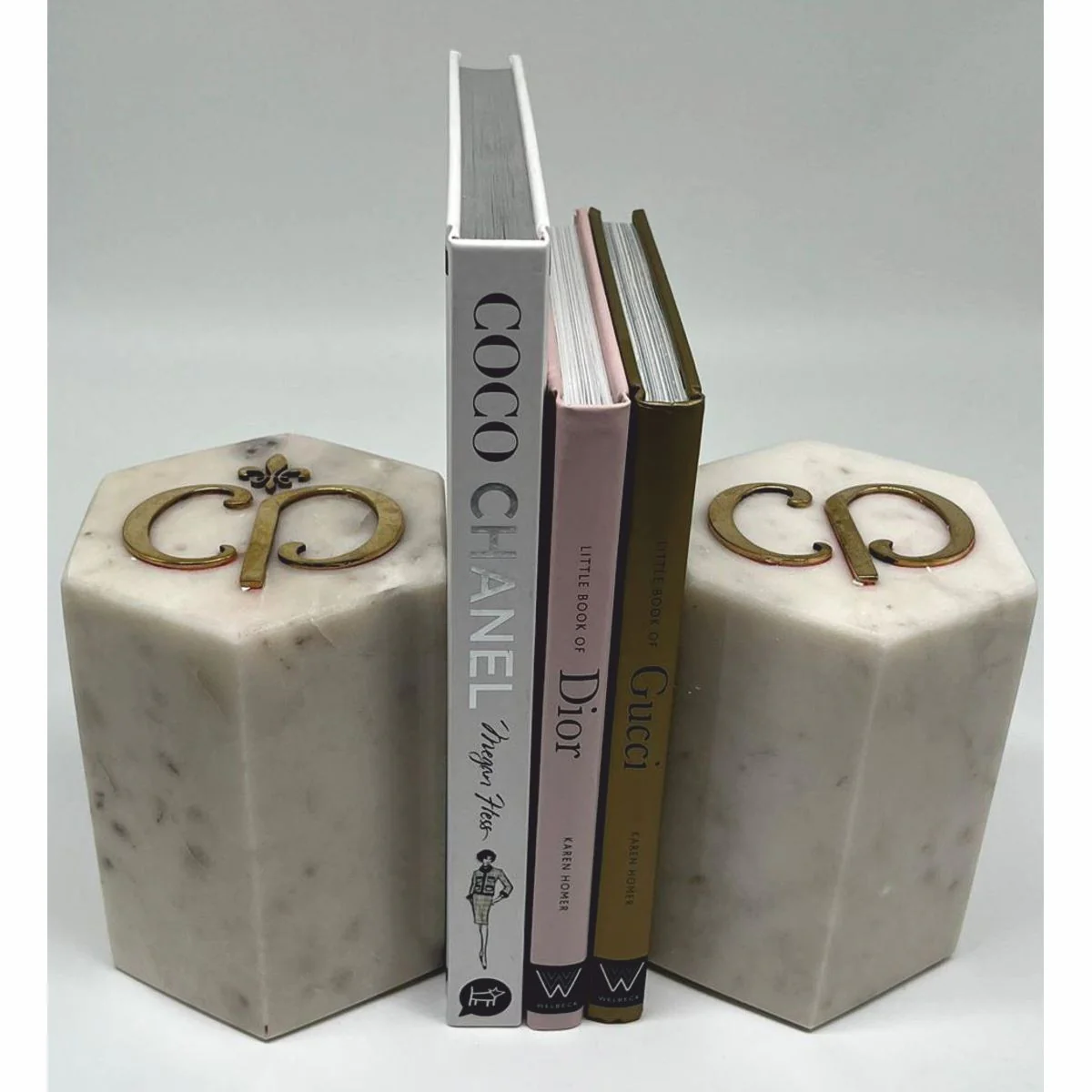 Luxury marble decorative bookends set white / gold
