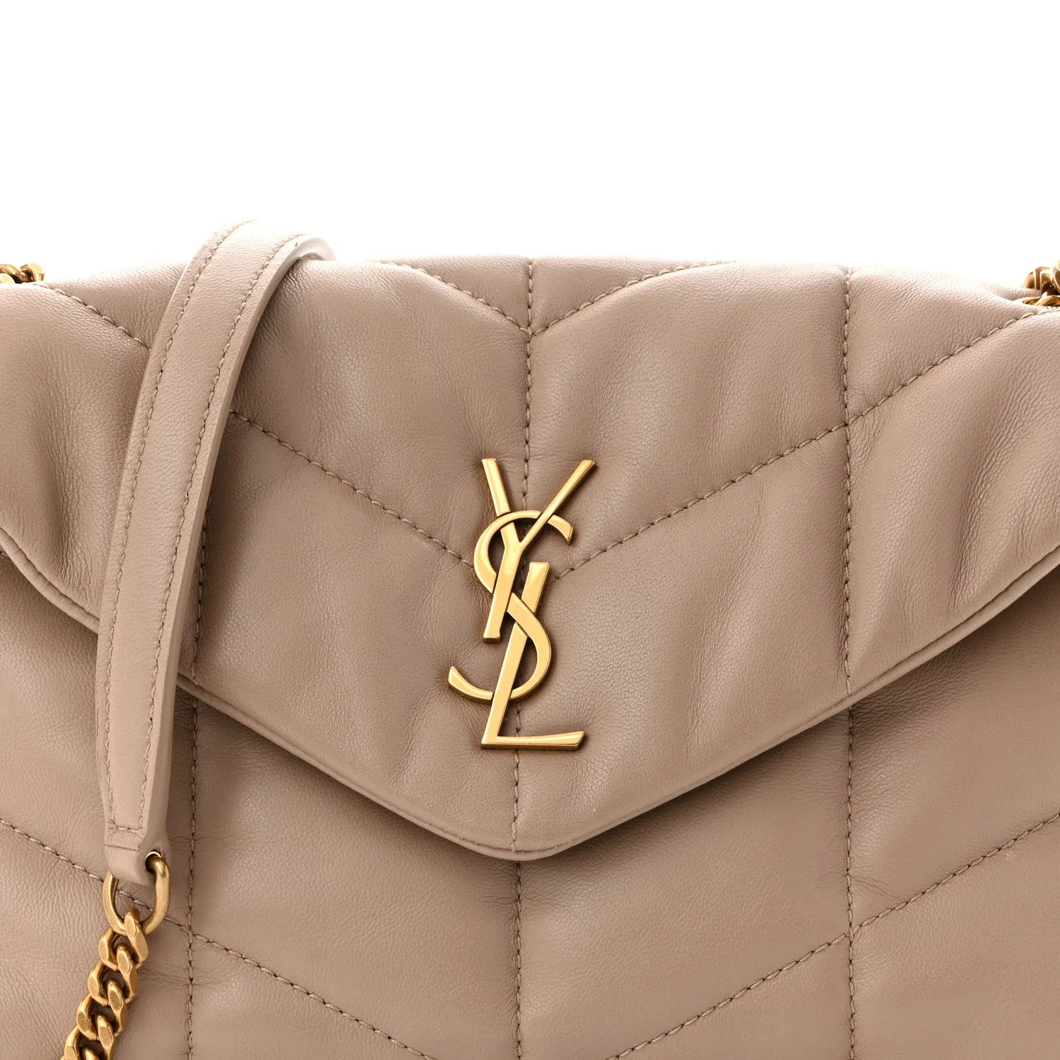 Lambskin Quilted Toy Loulou Puffer Monogram Chain Satchel Dark Beige - Top Club