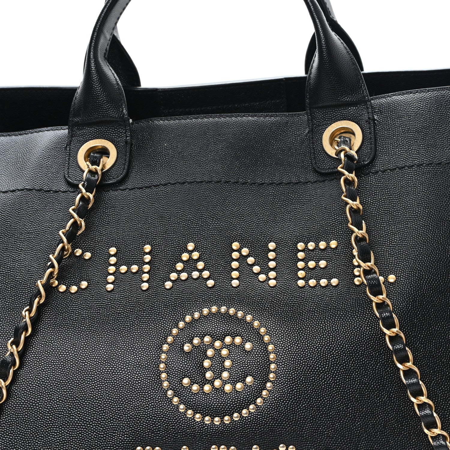 Caviar Medium Studded Deauville Tote Black - Top Club