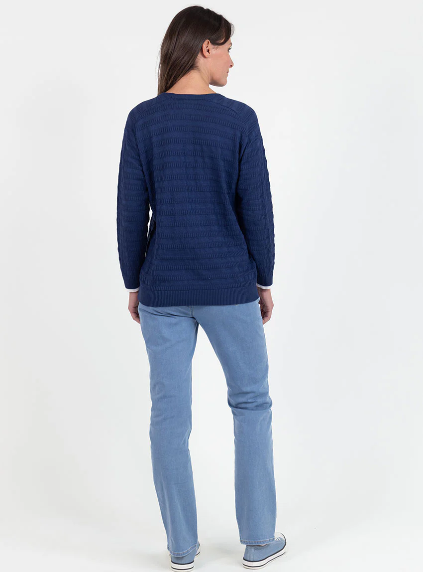 Pull femme esprit sweat en coton bleu marine