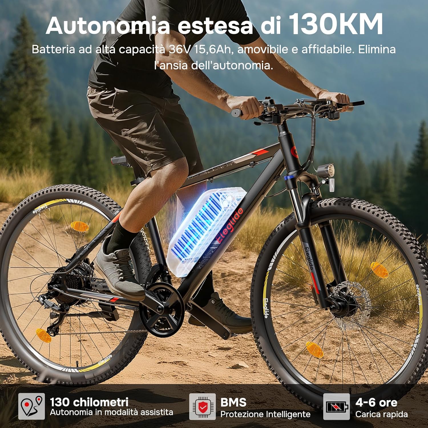Eleglide Bicicletta Elettrica, Mopride 2 con Freni a disco idraulici, Mountain Bike Elettrica,Uomo, Batteria Rimovibile 15Ah, Velocità-21, Autonomia di 125km