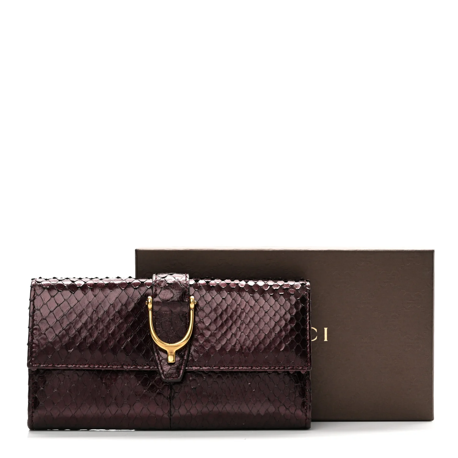 Metallic Snakeskin Soft Stirrup Wallet Brown - Top Club