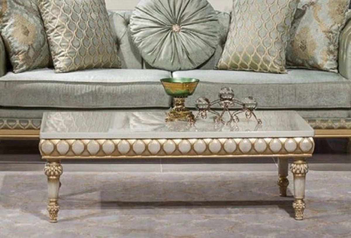 Luxury baroque coffee table white / gold - magnificent living room table in baroque style - baroque style living room furniture - baroque furnishings - baroque furniture - luxury furniture in baroque style