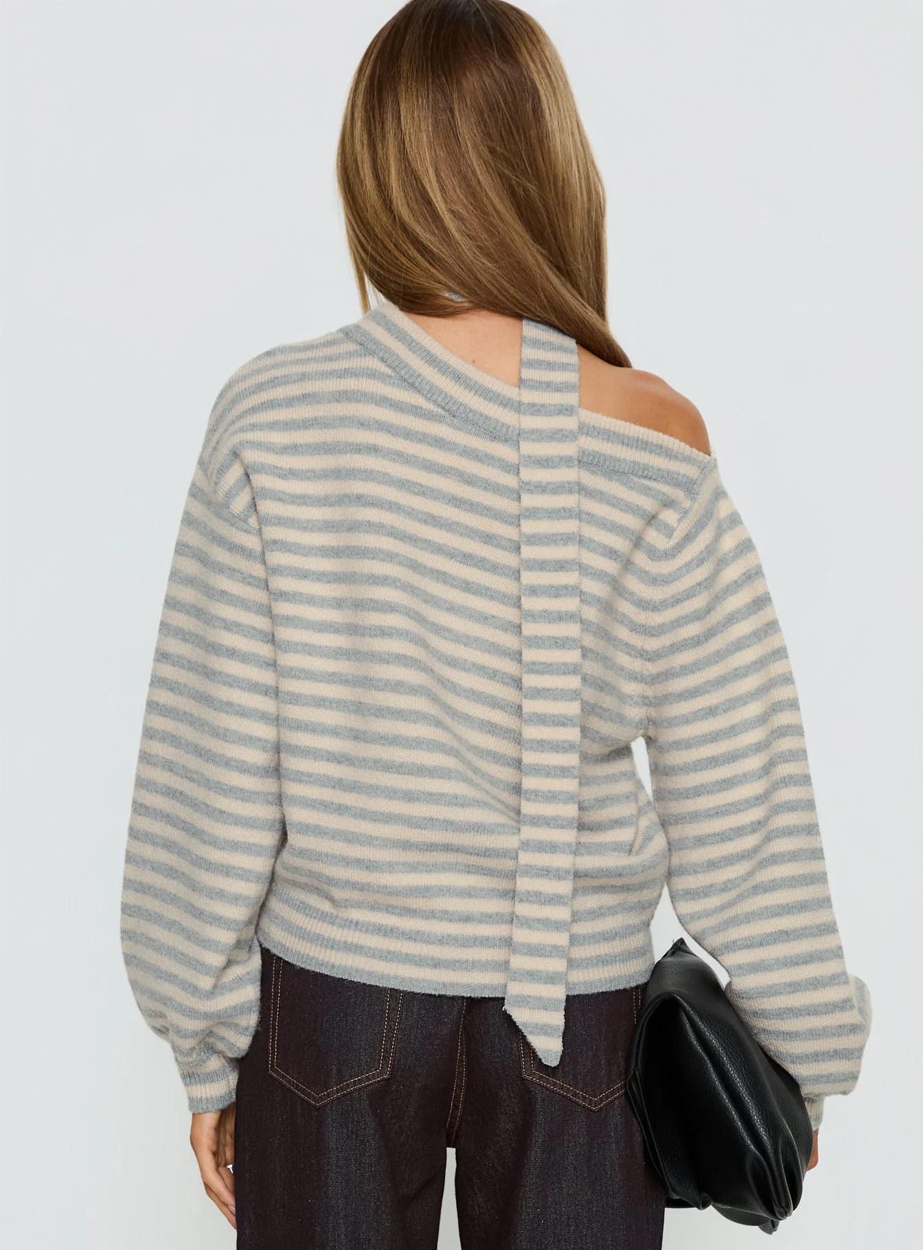 Ruthi Scarf Off Shoulder Knit Sweater Neutral Stripe