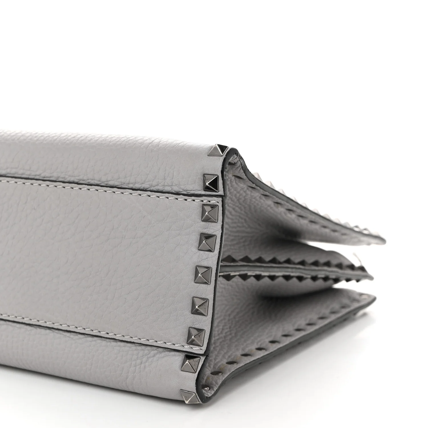 Grained Calfskin Medium Rockstud Double Handle Horizontal Tote Pastel Grey - Top Club