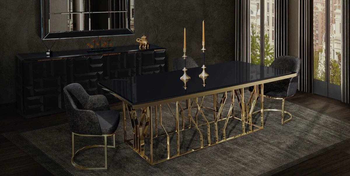 Luxury Dining Room Furniture Set Gray / Gold / Black - 1 Dining Table & 6 Dining Chairs - Luxury Dining Room Furniture