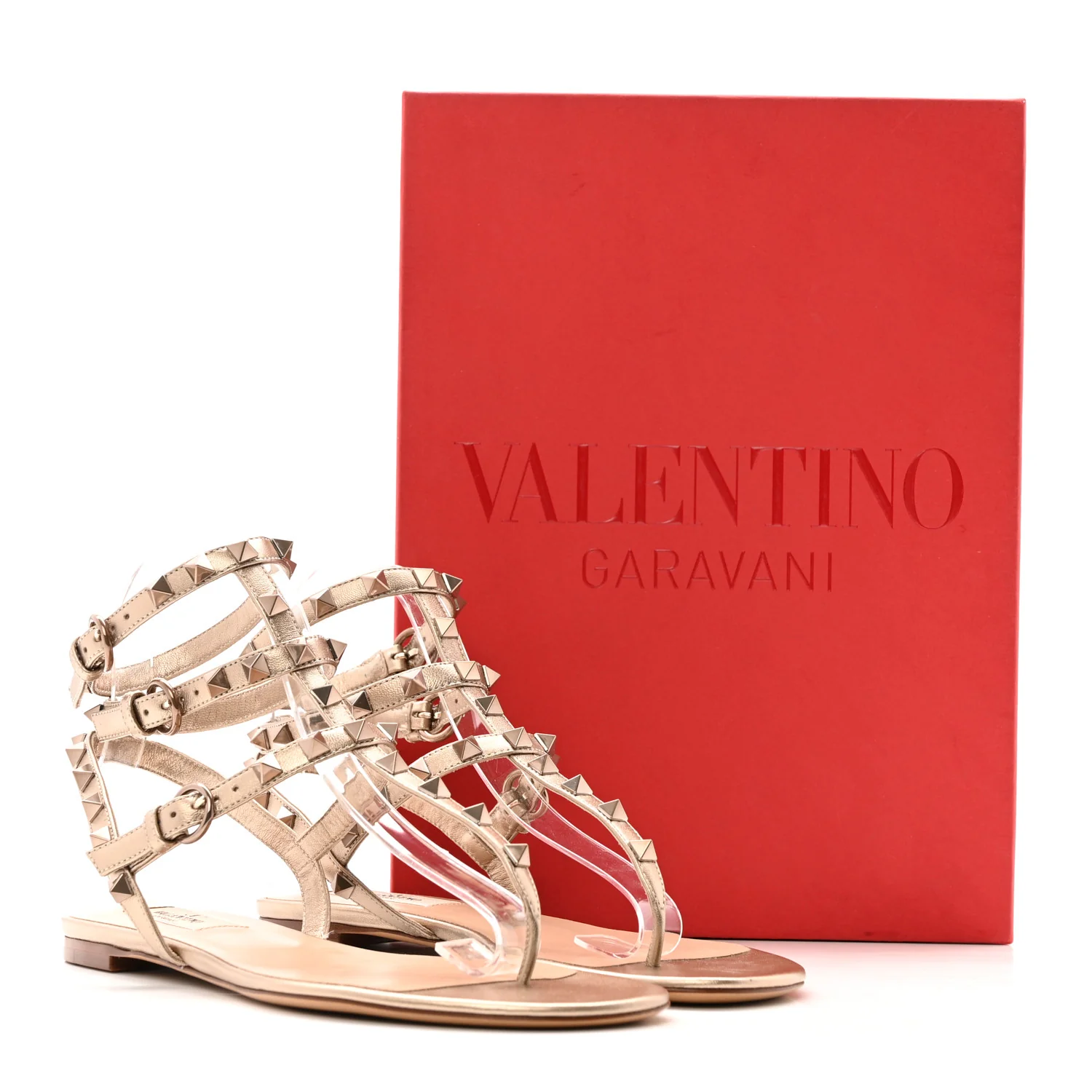 Nappa Rockstud Ankle Strap Flat Thong Sandals 38 Skin - Top Club