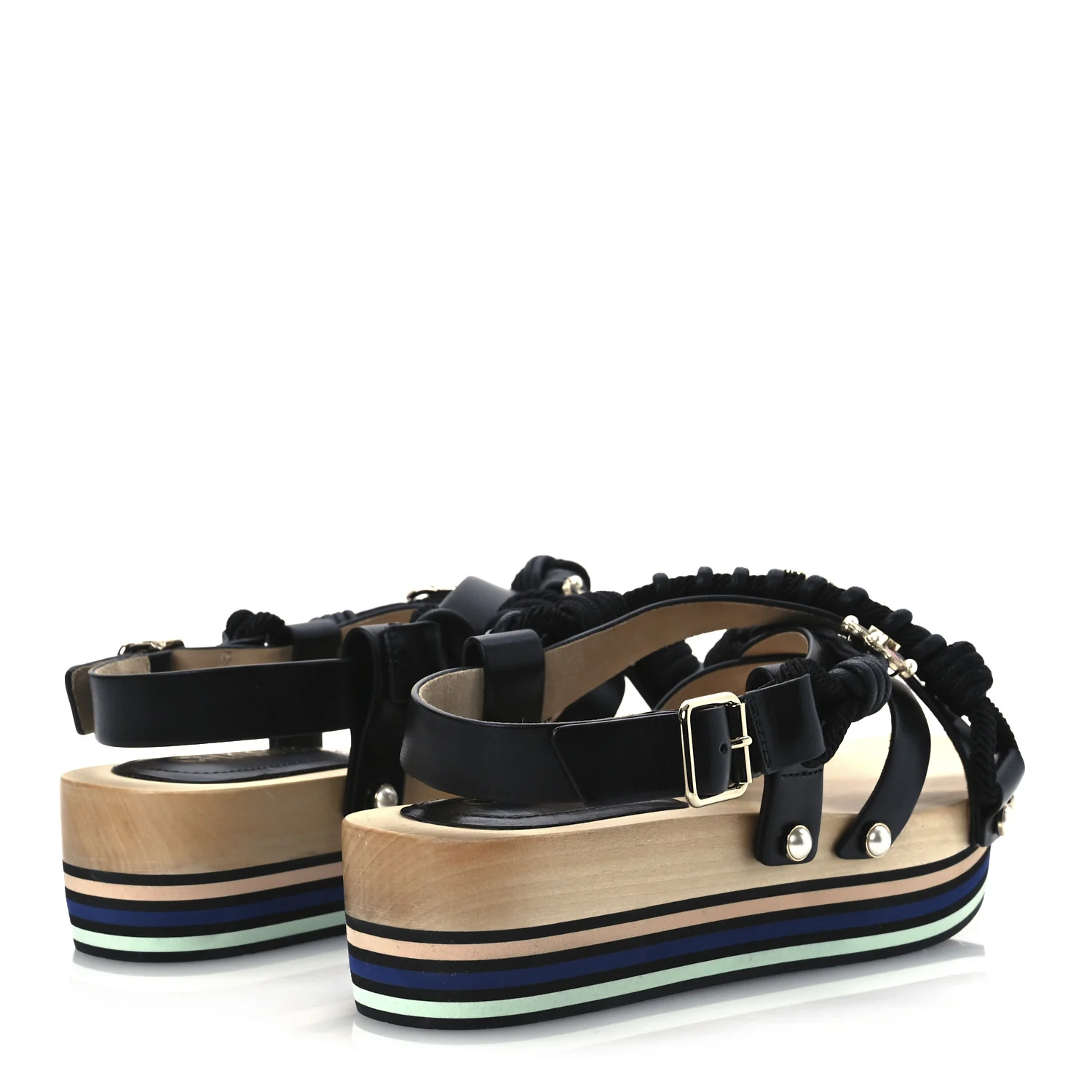 Calfskin Cord Pearl CC Sandals 38 Black - Top Club