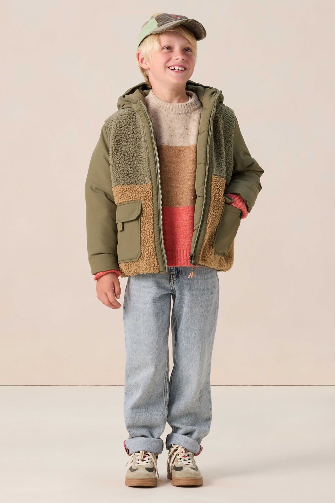 Donkergroene reversible teddy jas