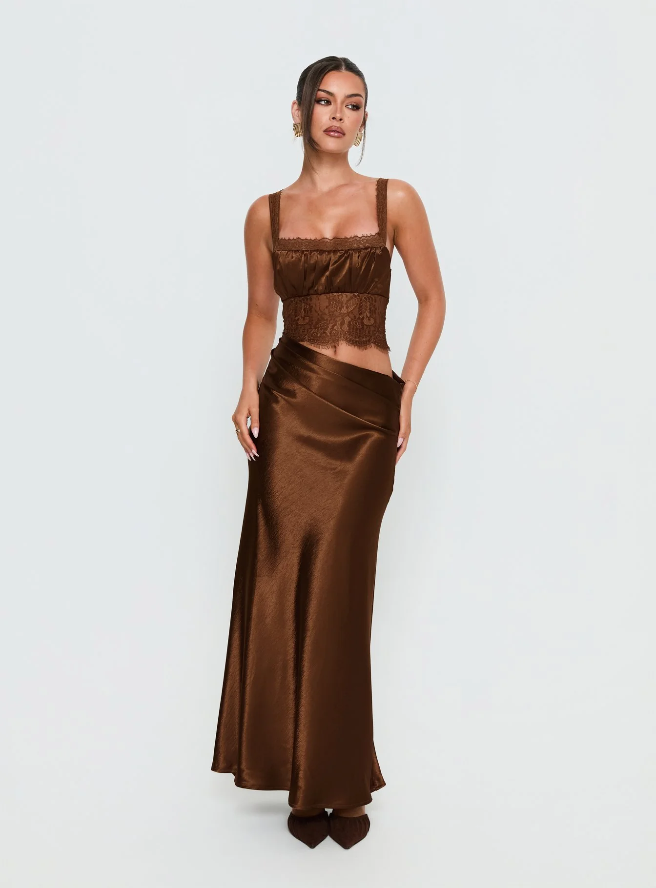 Fayfe Lace Maxi Dress Chocolate