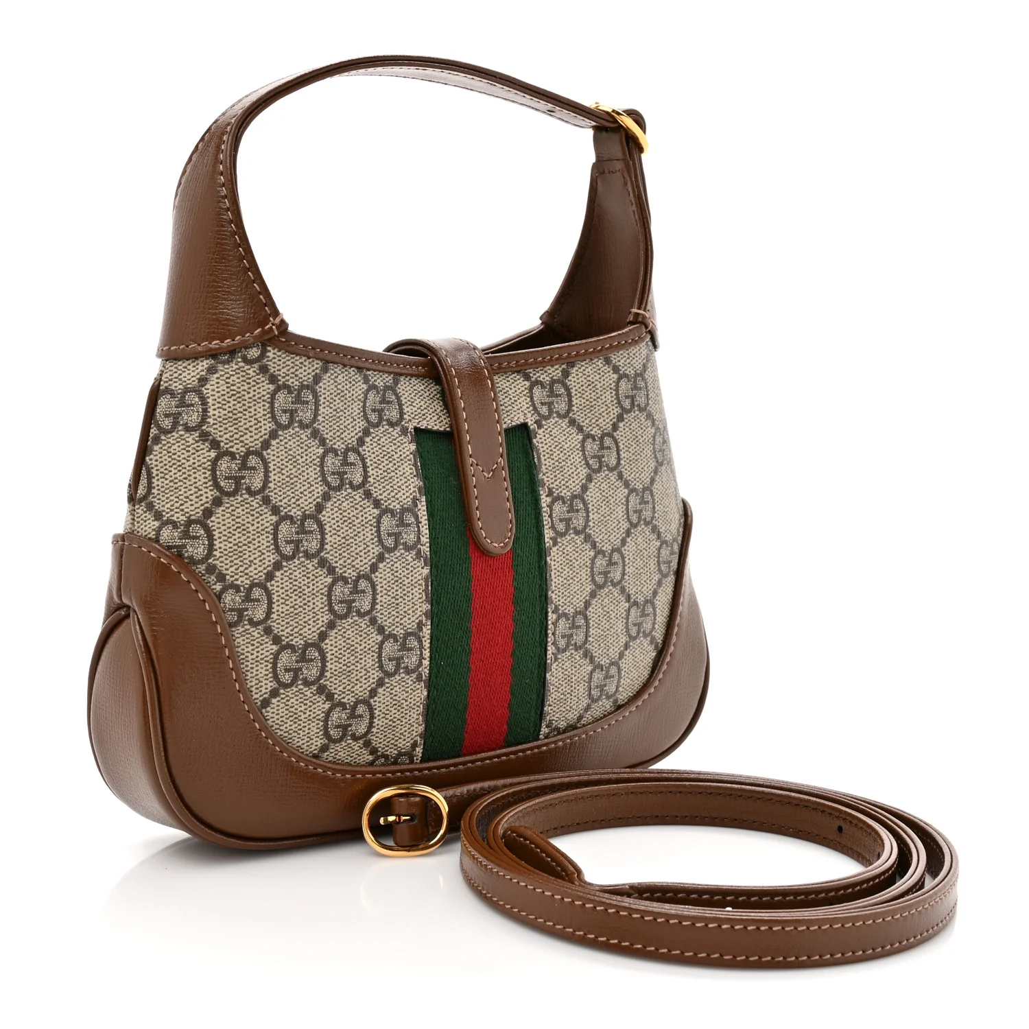 GG Supreme Monogram Azalea Calfskin Web Mini Jackie 1961 Hobo Beige Ebony Brown Sugar - Top Club