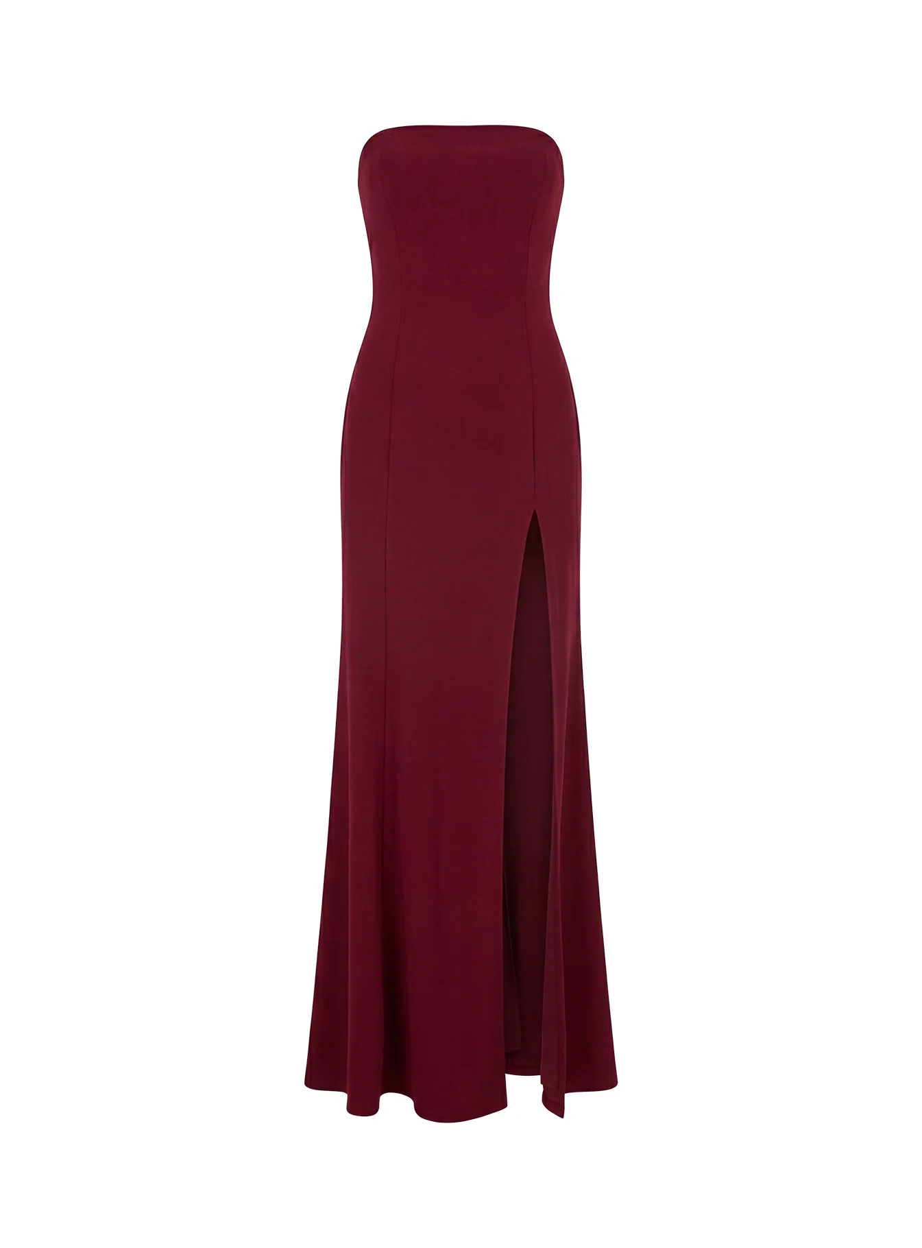 Diamanti Strapless High Slit Maxi Dress Burgundy