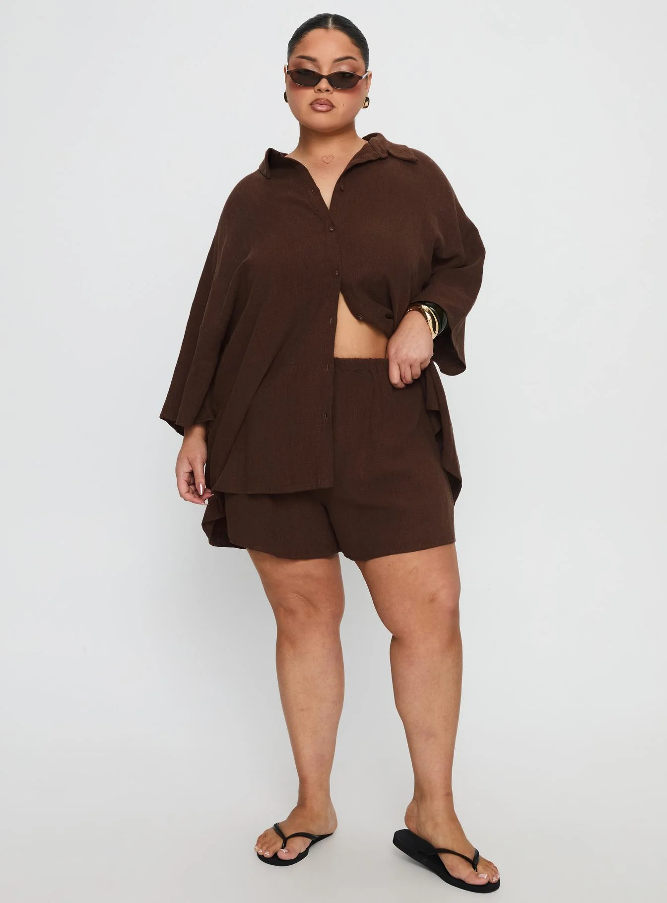 Peni Linen Button Down Top Chocolate Curve