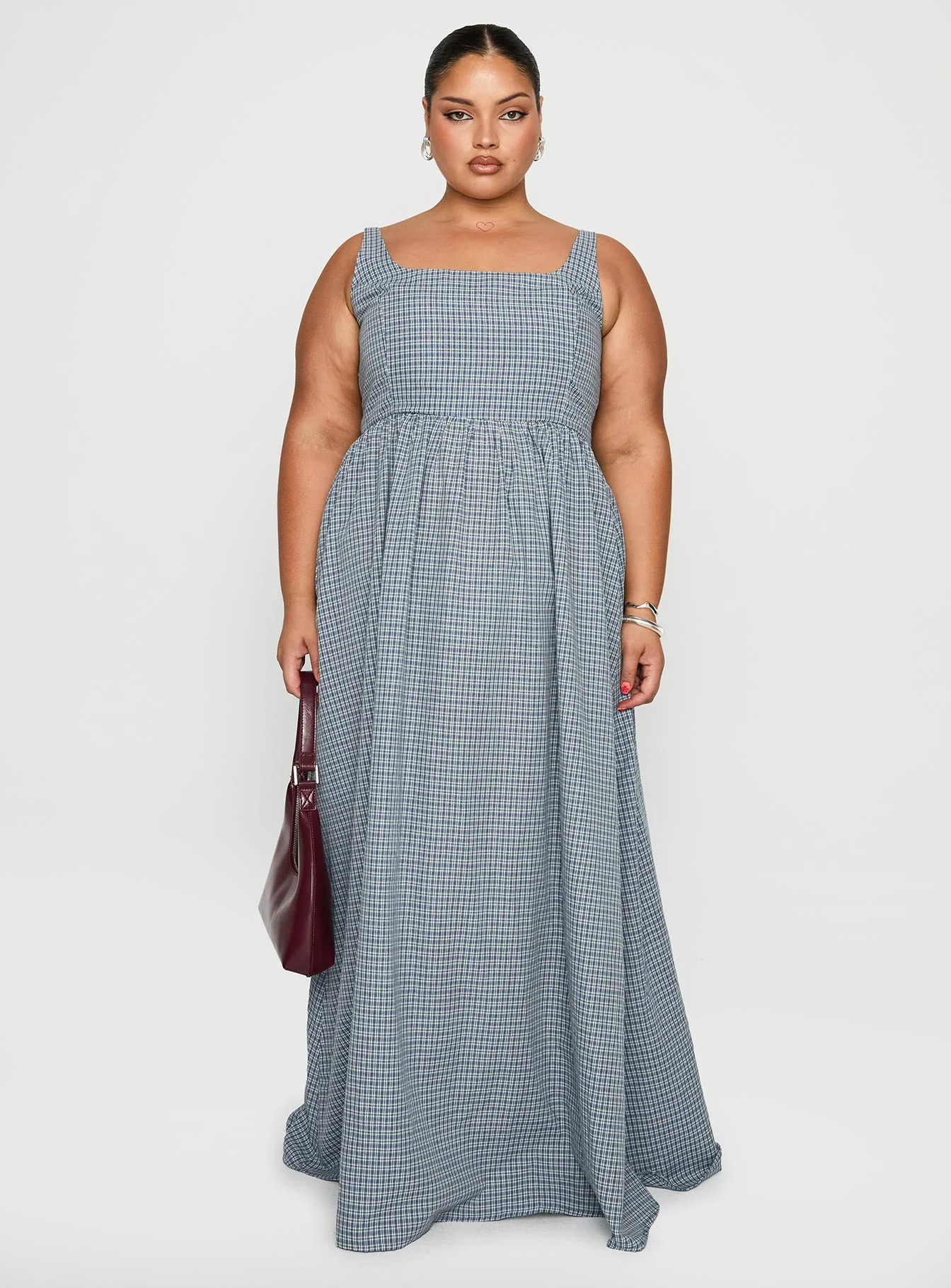 Cartmel Check Maxi Dress Navy Curve